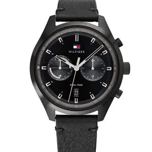 Tommy Hilfiger Men’s Quartz Black Leather Strap Black Dial 44mm Watch 1791731