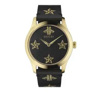 Gucci Women’s Swiss Made Quartz Black Leather Strap Black Dial 38mm Watch YA1264055