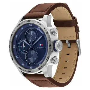 Tommy Hilfiger Men’s Quartz Brown Leather Strap Blue Dial 46mm Watch 1791807