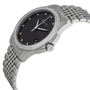 Gucci Women’s Swiss Made Quartz Silver Stainless Steel Black Dial 38mm Watch YA126408