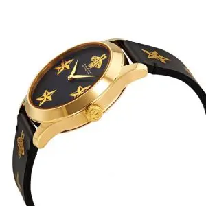 Gucci Women’s Swiss Made Quartz Black Leather Strap Black (Star and Bee Motif) Dial 38mm Watch YA1264055