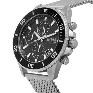Hugo Boss Men’s Quartz Silver Stainless Steel Black Dial 45mm Watch 1513904