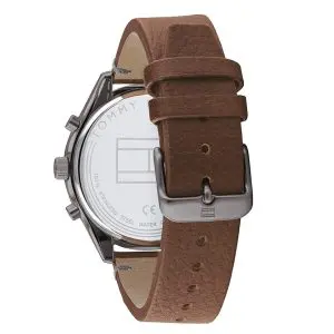 Tommy Hilfiger Men’s Quartz Brown Leather Strap Grey Dial 44mm Watch 1791630