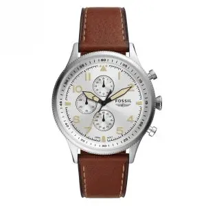 Fossil Men’s Chronograph Quartz Brown Leather Strap Silver Dial 44mm Watch FS5809 (Without Tag)
