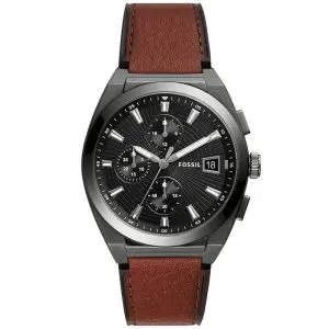 Fossil Men’s Chronograph Quartz Brown Leather Strap Grey Dial 42mm Watch FS5799