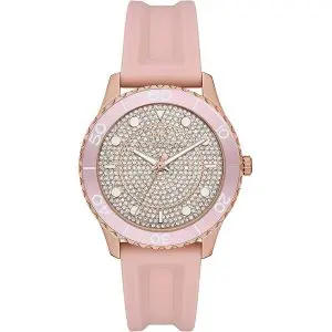 Michael Kors Women’s Quartz Pink Silicone Strap Rose Crystal Pave Dial 40mm Watch MK6854