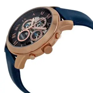 Fossil Men’s Automatic Blue Leather Strap Skeleton Dial 44mm Watch ME3029