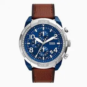 Fossil Men’s Quartz Brown Leather Strap Blue Dial 50mm Watch FS5829