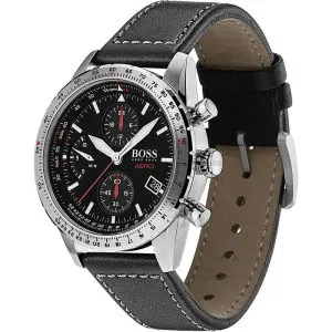 Hugo Boss Men’s Quartz Black Leather Strap Black Dial 44mm Watch 1513770