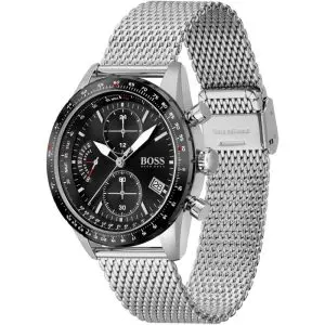 Hugo Boss Men’s Quartz Silver Stainless Steel Black Dial 44mm Watch 1513886
