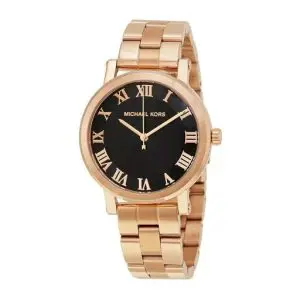 Michael Kors Women’s Quartz Rose Gold Stainless Steel Black Dial 39mm Watch MK3585