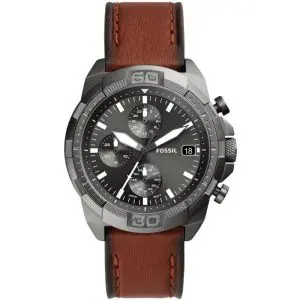 Fossil Men’s Quartz Brown Leather Strap Grey Dial 44mm Watch FS5855