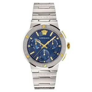 Versace Men’s Quartz Swiss Made Silver Stainless Steel Blue Dial 43mm Watch VEZ900221