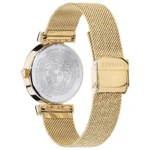 Versace Women’s Quartz Swiss Made Gold Stainless Steel Black Dial 34mm Watch VELW00720
