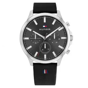 Tommy Hilfiger Men’s Quartz Black Leather Strap Grey Dial 44mm Watch 1710495