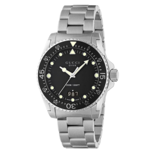 Gucci Men’s Swiss Made Quartz Silver Stainless Steel Black Dial 40mm Watch YA13630B