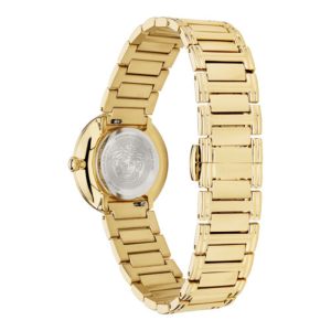 Versace Women’s Quartz Swiss Made Gold Stainless Steel Black Dial 28mm Watch VET300121