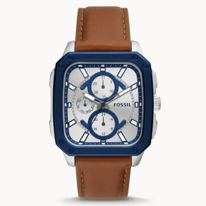 Fossil Men’s Quartz Brown Leather Strap Silver Dial 42mm Watch BQ2658