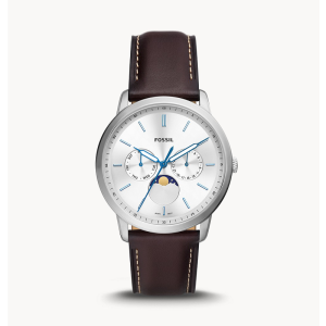 Fossil Men’s Quartz Brown Leather Strap Silver Dial 42mm Watch FS5905