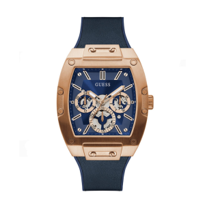 Guess Men’s Quartz Blue Silicone & Leather Strap Blue Dial 43mm Watch GW0202G4