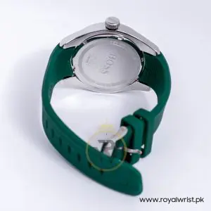 Hugo Boss Men’s Quartz Green Silicone Strap Silver Dial 46mm Watch 15134539