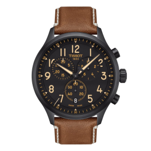 TISSOT Men’s Swiss Made Quartz Beige Leather Strap Black Dial 45mm Watch T116.617.36.052.03