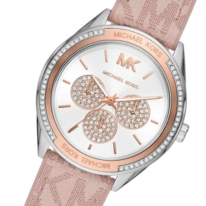 Michael Kors Women’s Quartz Pink Silicone & Leather Strap Silver Dial 40mm Watch MK7206