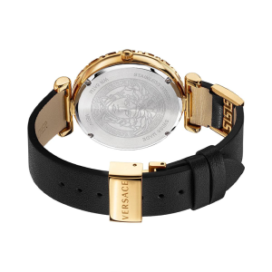 Versace Women’s Quartz Swiss Made Black Leather Strap Black Dial 37mm Watch VEDV00119