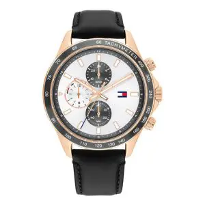 Tommy Hilfiger Men’s Quartz Black Leather Strap Silver Dial 44mm Watch 1792016