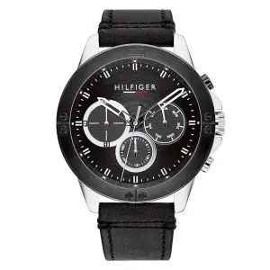 Tommy Hilfiger Men’s Quartz Black Leather Strap Black Dial 46mm Watch 1791894