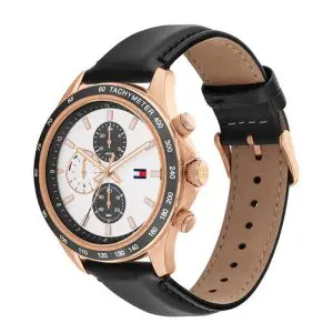 Tommy Hilfiger Men’s Quartz Black Leather Strap Silver Dial 44mm Watch 1792016