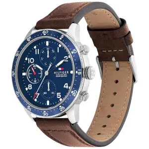 Tommy Hilfiger Men’s Quartz Brown Leather Strap Blue Dial 44mm Watch 1791946