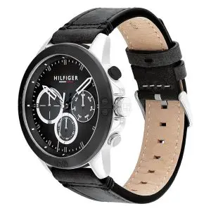 Tommy Hilfiger Men’s Quartz Black Leather Strap Black Dial 46mm Watch 1791894