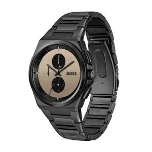 Hugo Boss Men’s Quartz Black Stainless Steel Beige Dial 46mm Watch 1514043