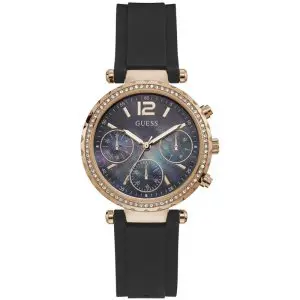 Guess Women’s Quartz Black Silicone Strap Black Mother Of Pearl Dial 37mm Watch GW0113L2