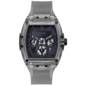 Guess Men’s Quartz Grey Silicone Strap Navy Blue Dial 43mm Watch GW0203G9