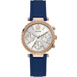 Guess Women’s Quartz Blue Silicone Strap Silver Dial 37mm Watch GW0113L3