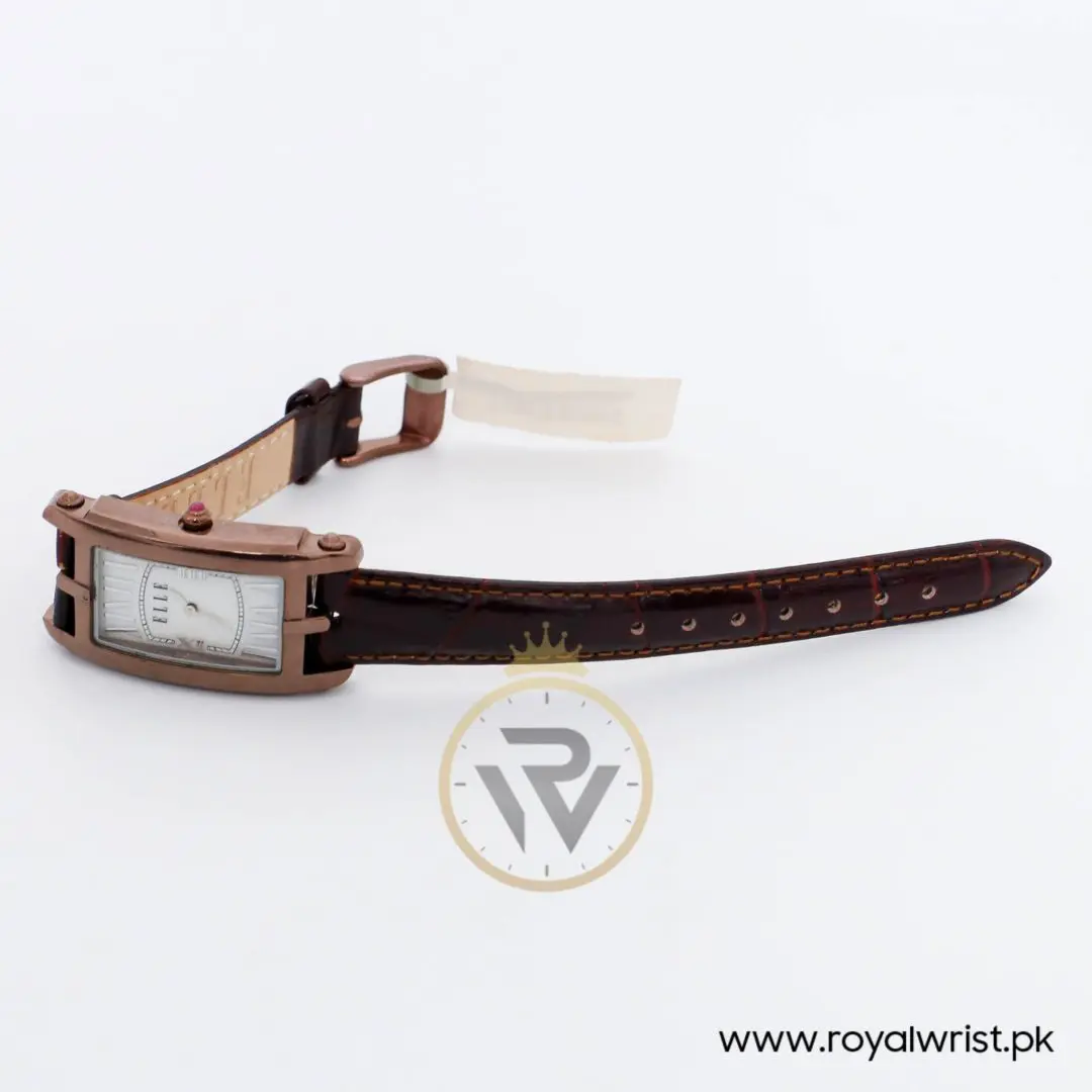 Elle Women’s Quartz Dark Brown Leather Strap Mother Of Pearl Dial 23mm Watch EL20051S04N