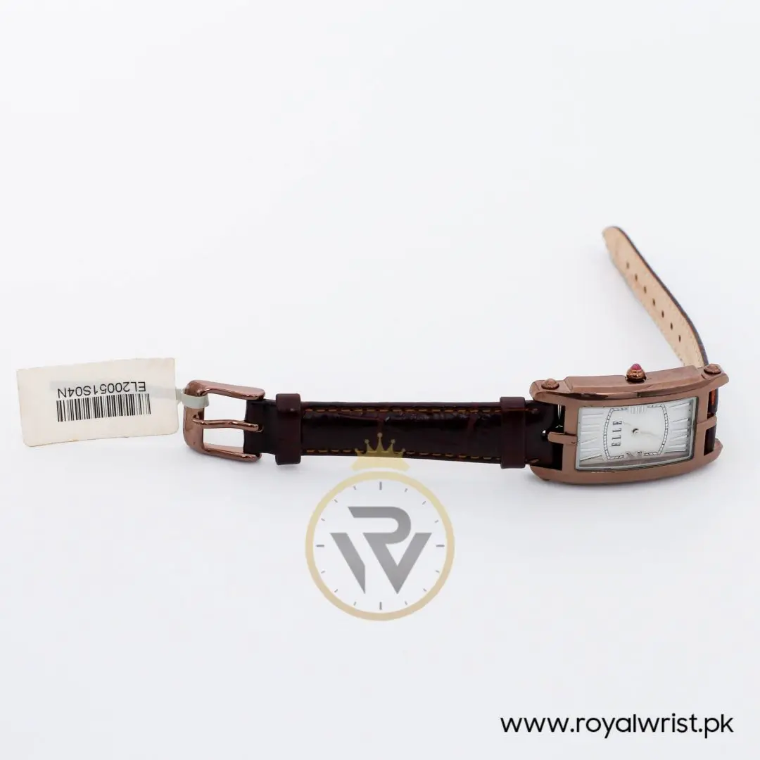 Elle Women’s Quartz Dark Brown Leather Strap Mother Of Pearl Dial 23mm Watch EL20051S04N
