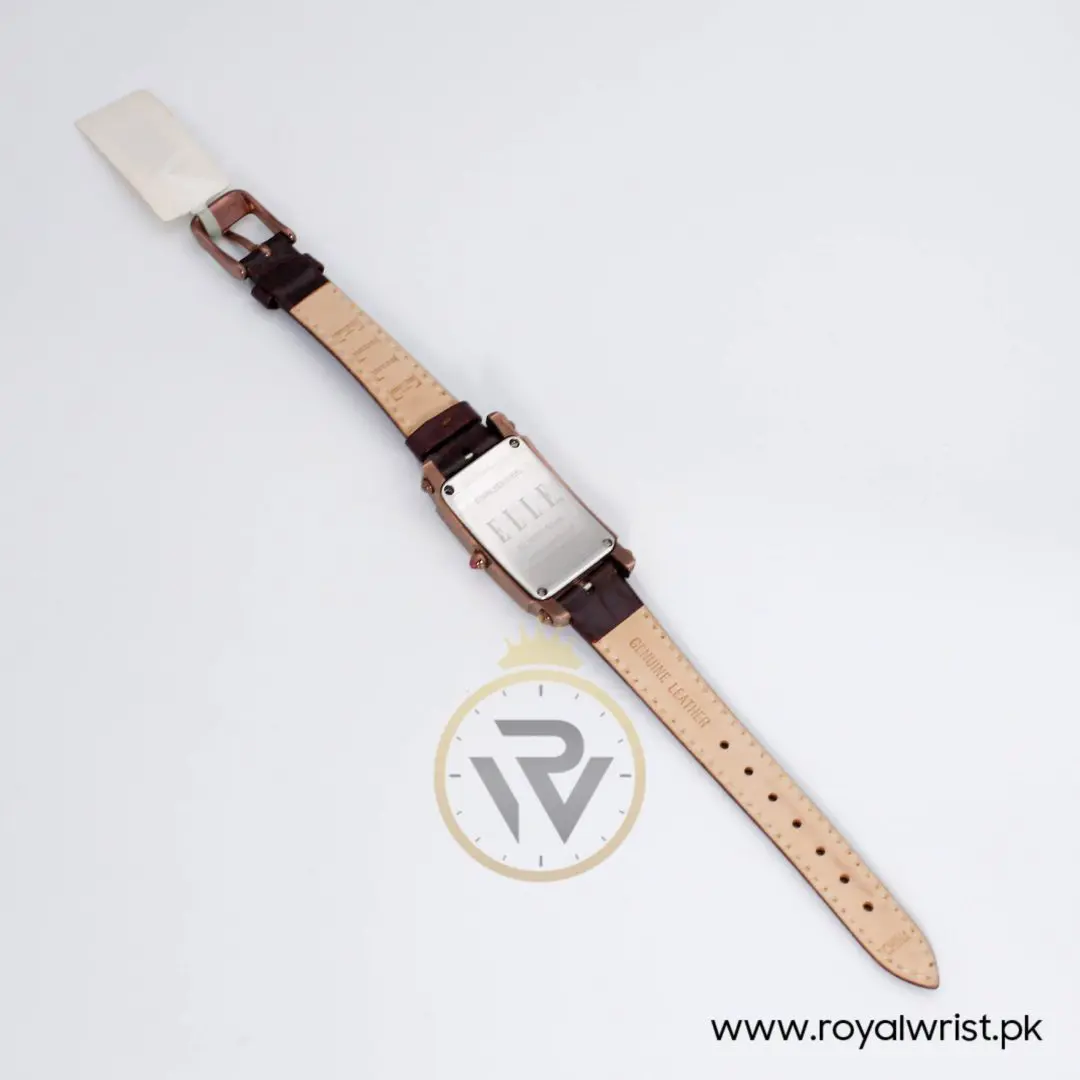 Elle Women’s Quartz Dark Brown Leather Strap Mother Of Pearl Dial 23mm Watch EL20051S04N