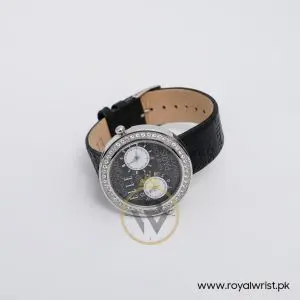 Elle Women’s Quartz Black Leather Strap Black Dial 41mm 2 Time Zone Watch 20038S12N