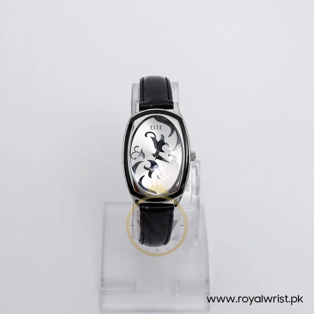 Elle Women’s Quartz Black Leather Strap Silver Dial 28mm Watch EL20005S04C