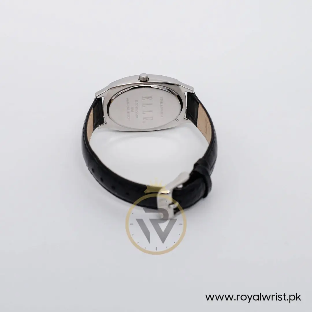 Elle Women’s Quartz Black Leather Strap Silver Dial 28mm Watch EL20005S04C