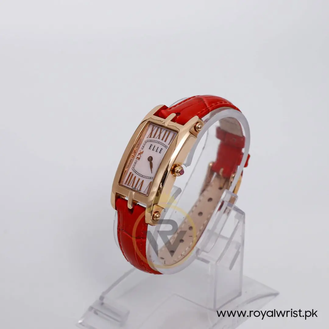 Elle Women’s Quartz Red Leather Strap Pink Mother Of Pearl Dial 23mm Watch EL20051S03N
