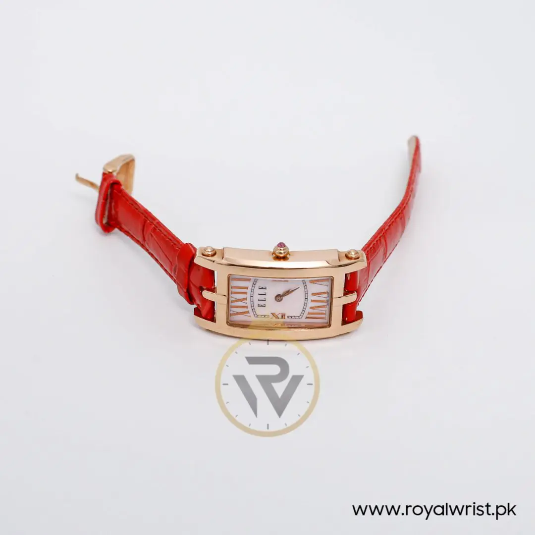 Elle Women’s Quartz Red Leather Strap Pink Mother Of Pearl Dial 23mm Watch EL20051S03N