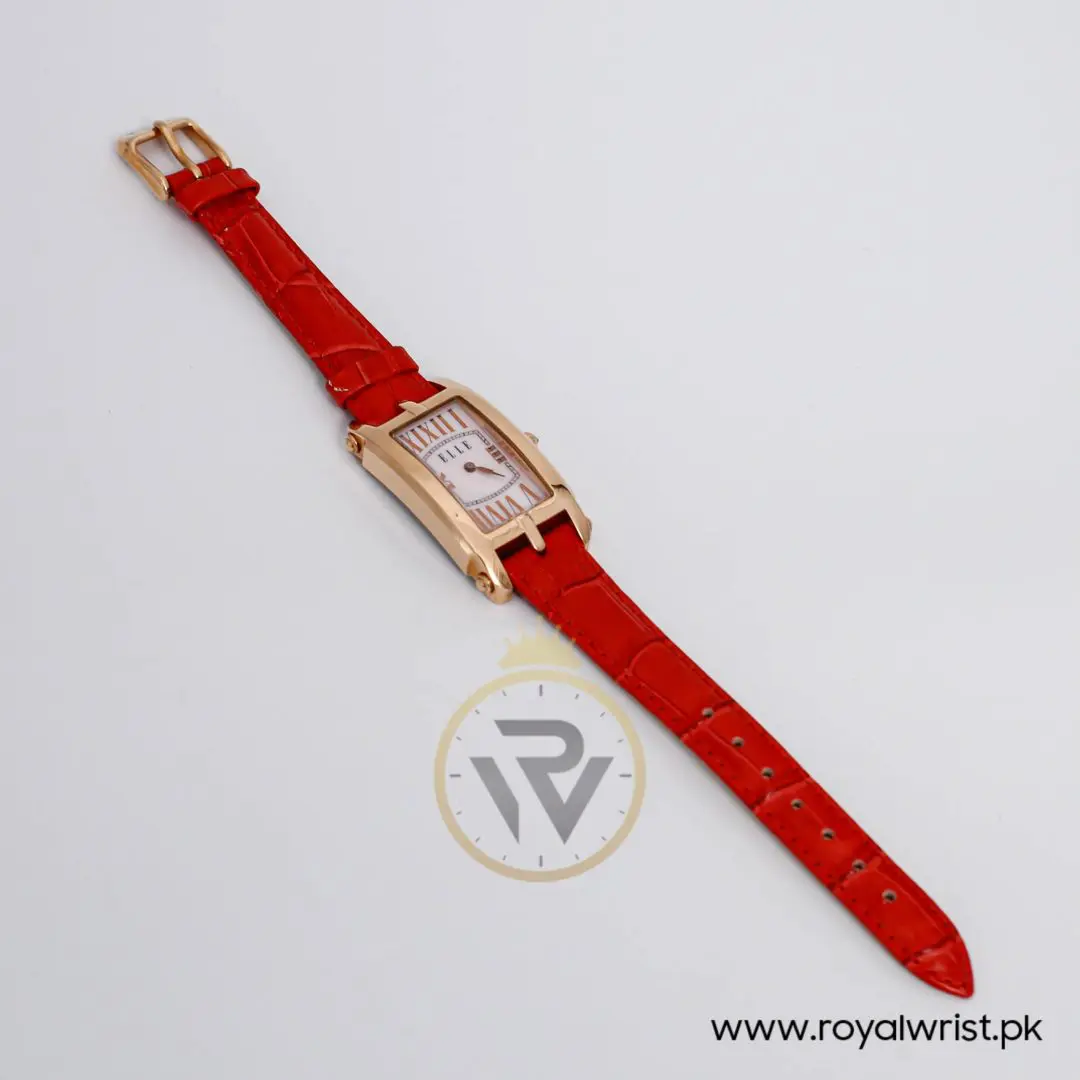 Elle Women’s Quartz Red Leather Strap Pink Mother Of Pearl Dial 23mm Watch EL20051S03N