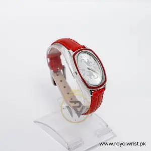 Elle Women’s Quartz Red Leather Strap Silver Dial 28mm Watch EL20000504C