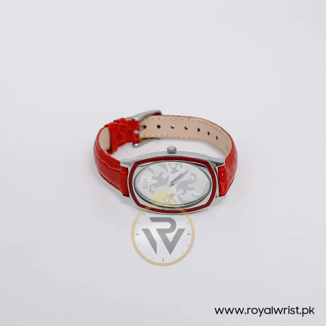Elle Women’s Quartz Red Leather Strap Silver Dial 28mm Watch EL20000504C