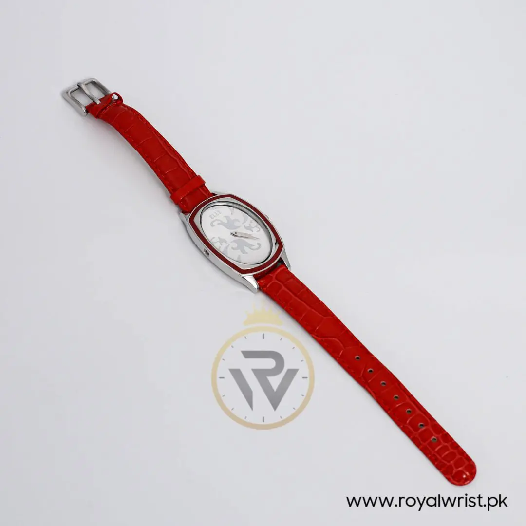 Elle Women’s Quartz Red Leather Strap Silver Dial 28mm Watch EL20000504C