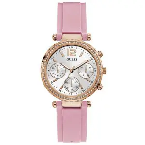 Guess Women’s Quartz Pink Silicone Strap Silver Dial 37mm Watch GW0113L4